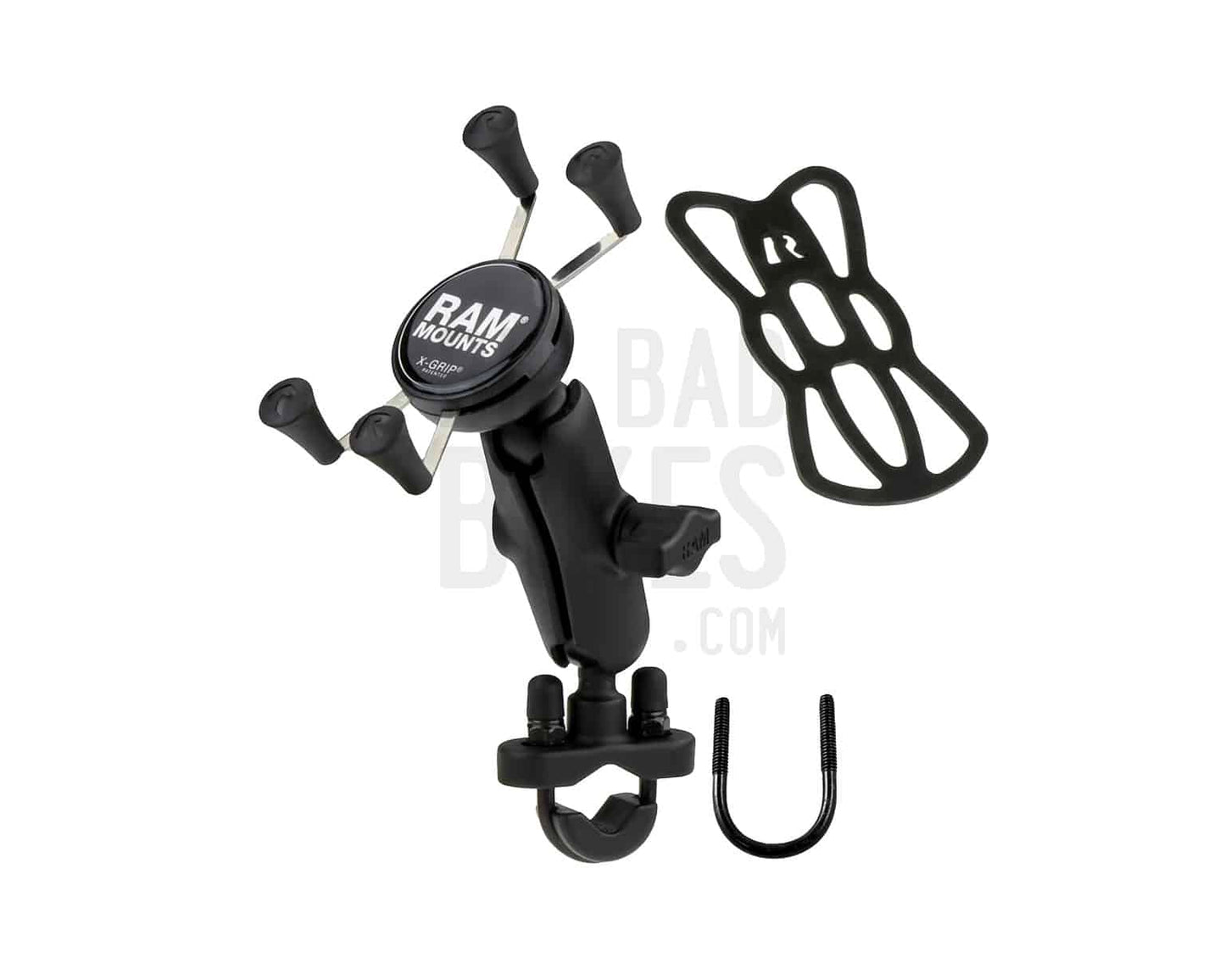 RAM Mounts Handlebar Rail Mount with Zinc Coated U-Bolt Base and Universal X-Grip® Holder