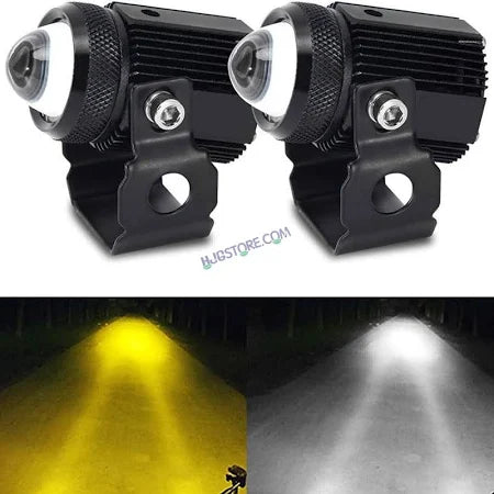 Original HJG Mini Drive LED Fog Light Bulb Lamp For Cars and Motorcycles Dual Color (White & Yellow) With Cooling Fan 2Pcs