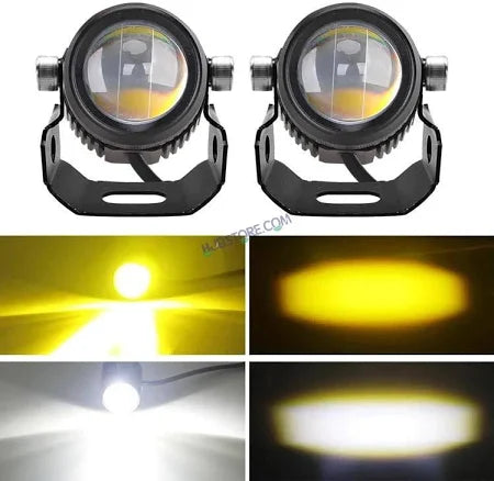 Original HJG Mini Drive LED Fog Light Bulb Lamp For Cars and Motorcycles Dual Color (White & Yellow) With Cooling Fan 2Pcs