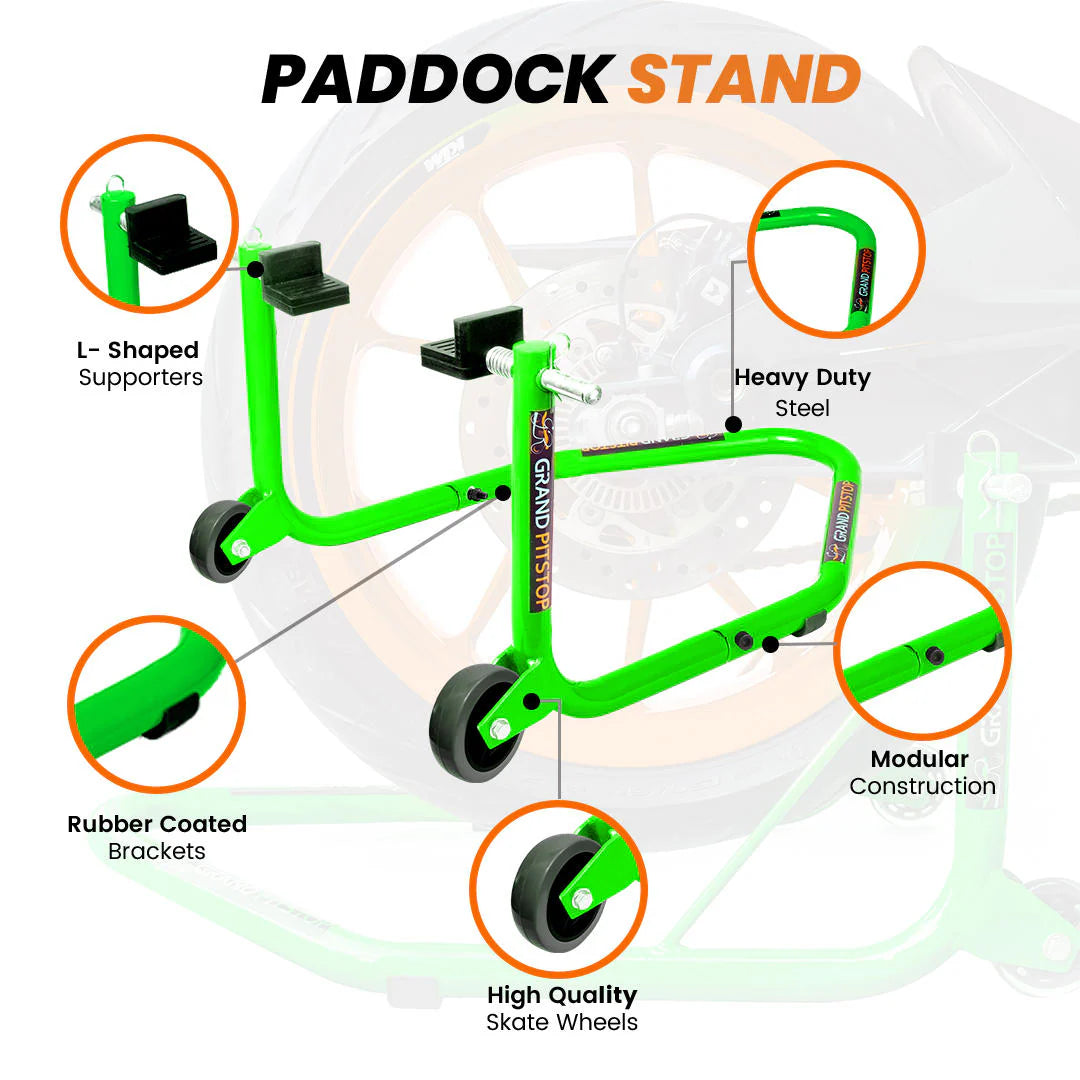 Dismantable Standard Rear Paddock Stand without Skate Wheels - Green - (Bike Wt upto: 250 kgs)