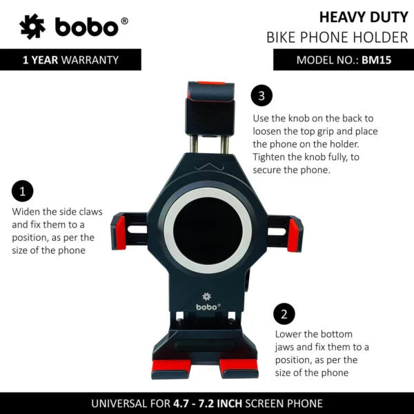 BOBO BM15 Anti-Vibration Metallic Heavy Duty Bike / Cycle Phone Holder Motorcycle Mobile Mount