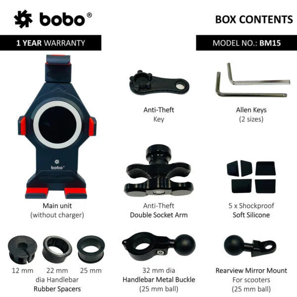 BOBO BM15 Anti-Vibration Metallic Heavy Duty Bike / Cycle Phone Holder Motorcycle Mobile Mount