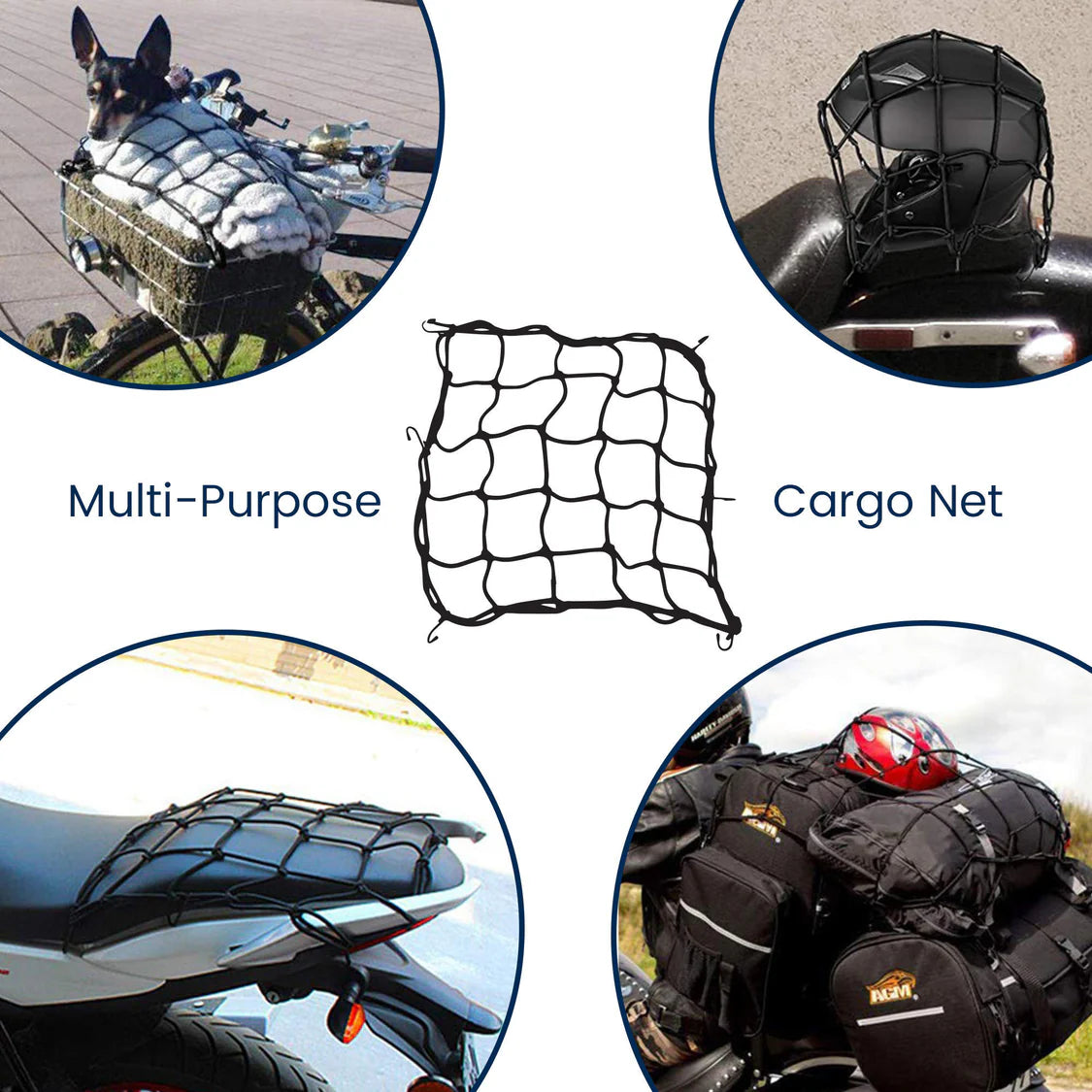 Cargo Net (38X38Cm) With Bungee Balls (8Inch) - 4Pcs- Black