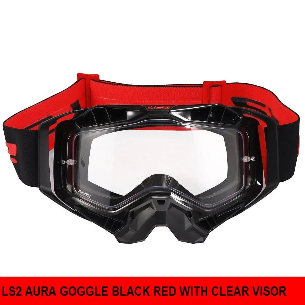 LS2 AURA GOGGLE BLACK RED WITH CLEAR VISOR