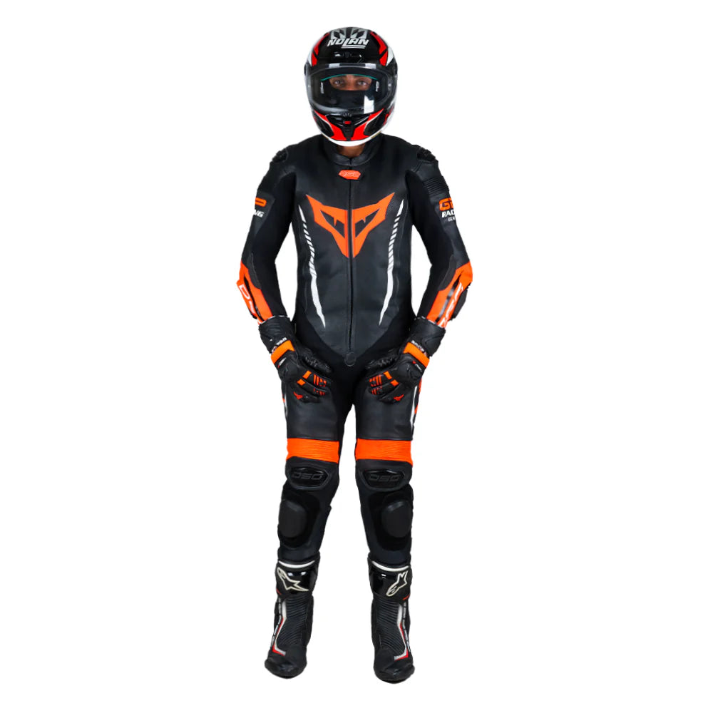DSG GP Racing Leather Suit : Black Red Fluo
