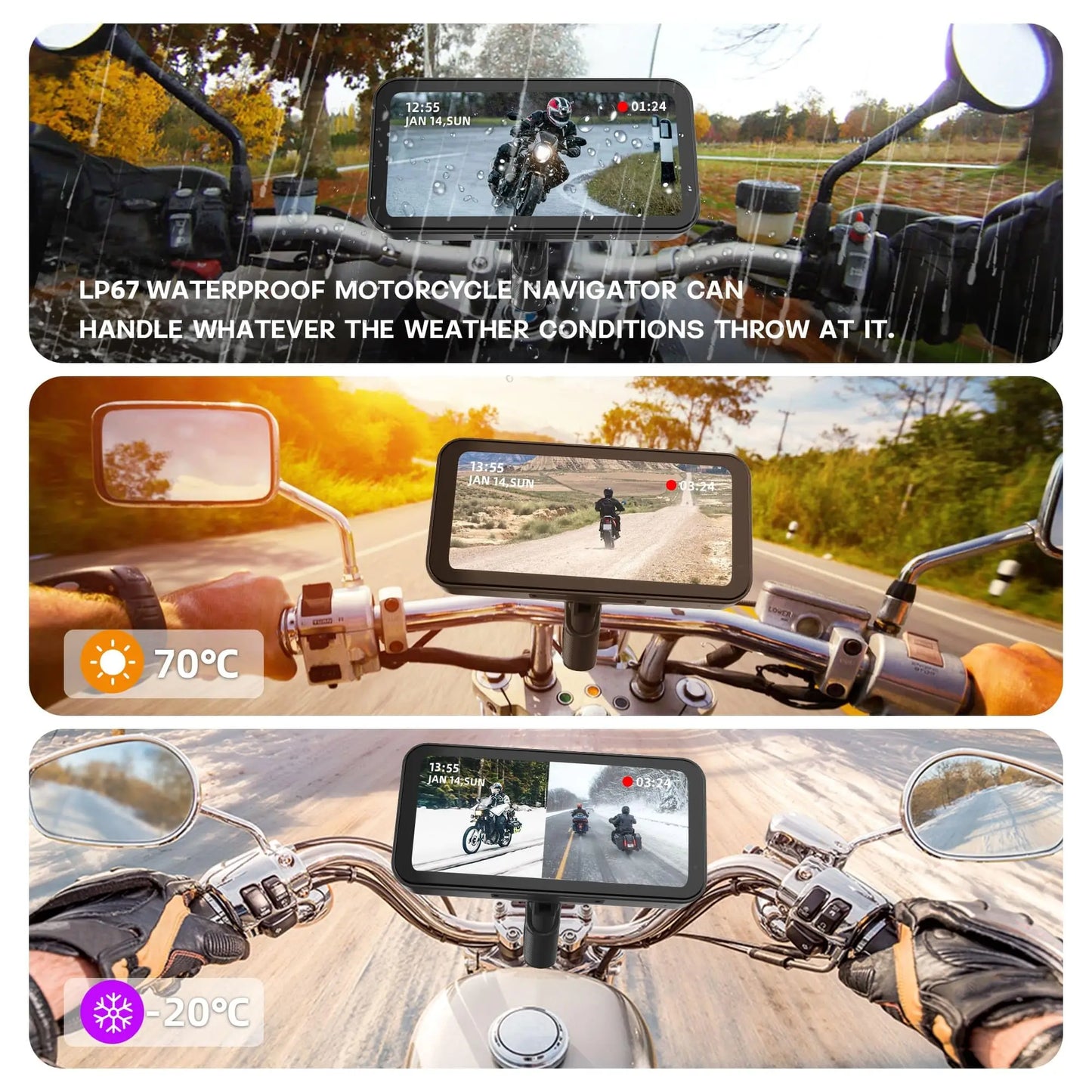 LBC MOTO Universal - S3 Elite 6.25 inch Motorcycle Navigation with Carplay 2K HD Screen with Camera Remote and TPMS