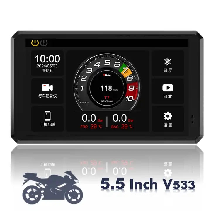 LBC MOTO Universal - S3 Elite 6.25 inch Motorcycle Navigation with Carplay 2K HD Screen with Camera Remote and TPMS