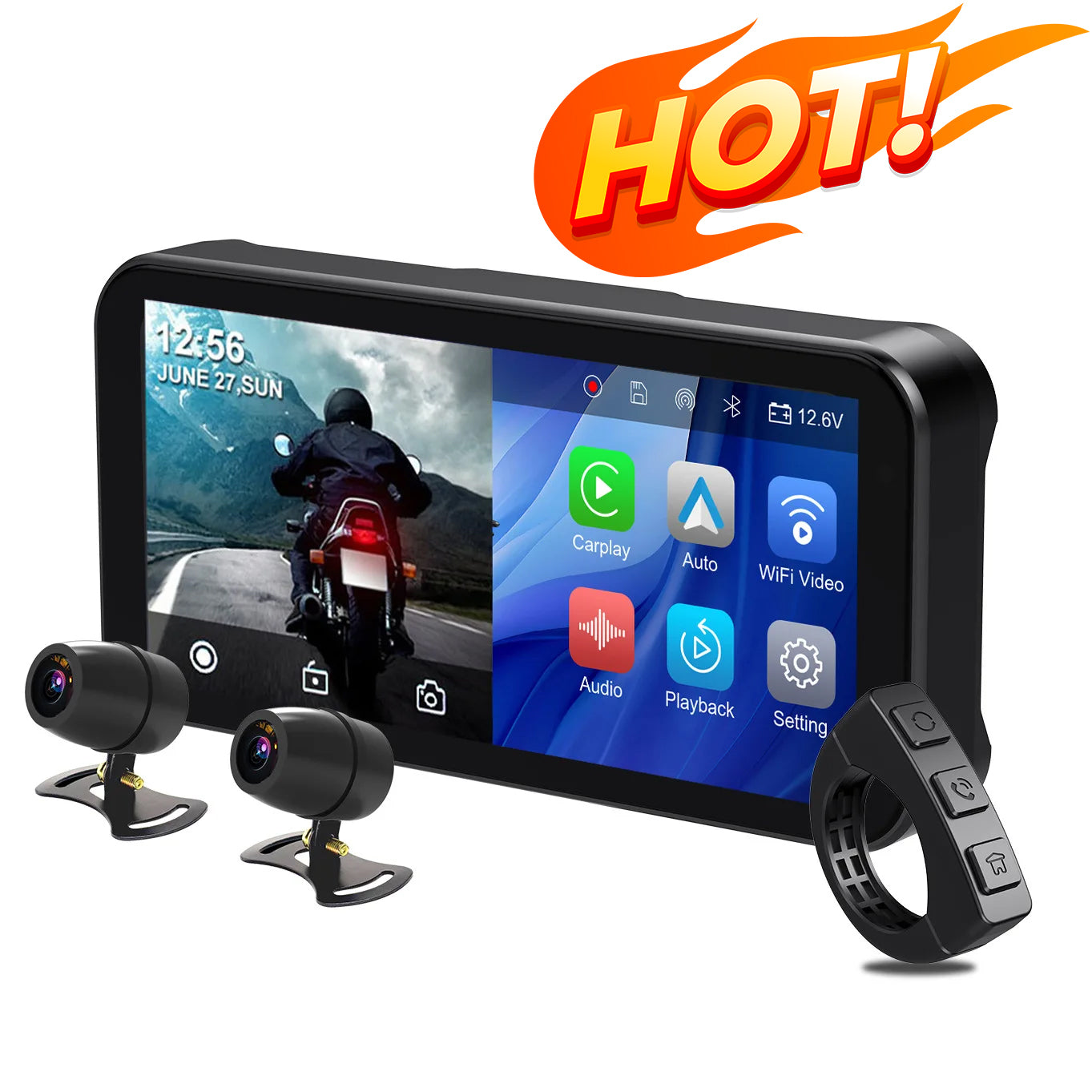 LBC MOTO Universal - S3 Elite 6.25 inch Motorcycle Navigation with Carplay 2K HD Screen with Camera Remote and TPMS