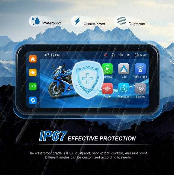 LBC MOTO Universal - S3 Elite 6.25 inch Motorcycle Navigation with Carplay 2K HD Screen with Camera Remote and TPMS