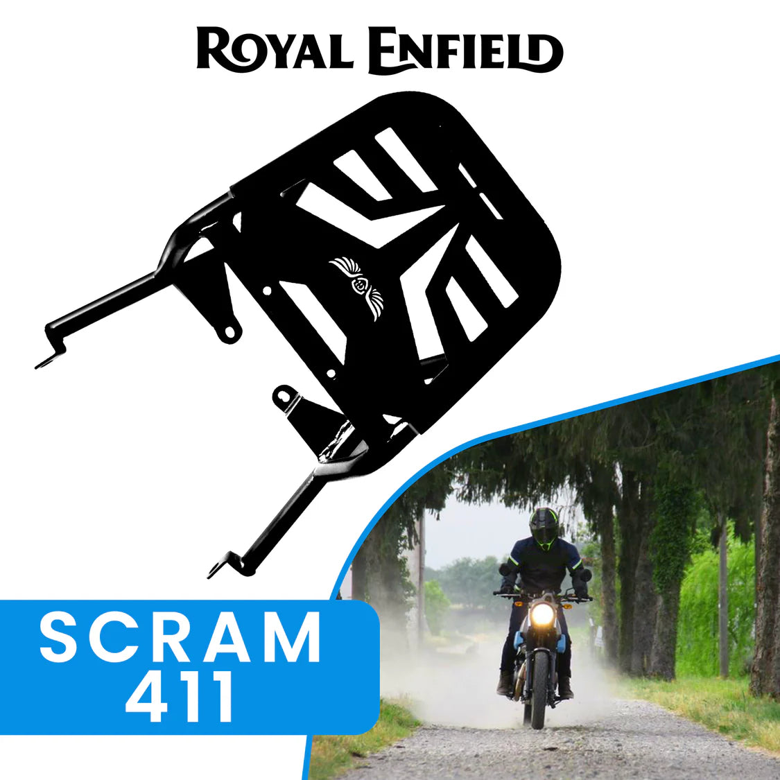 TOP RACK WITH PLATE - Black for Royal Enfield - SCRAM 411