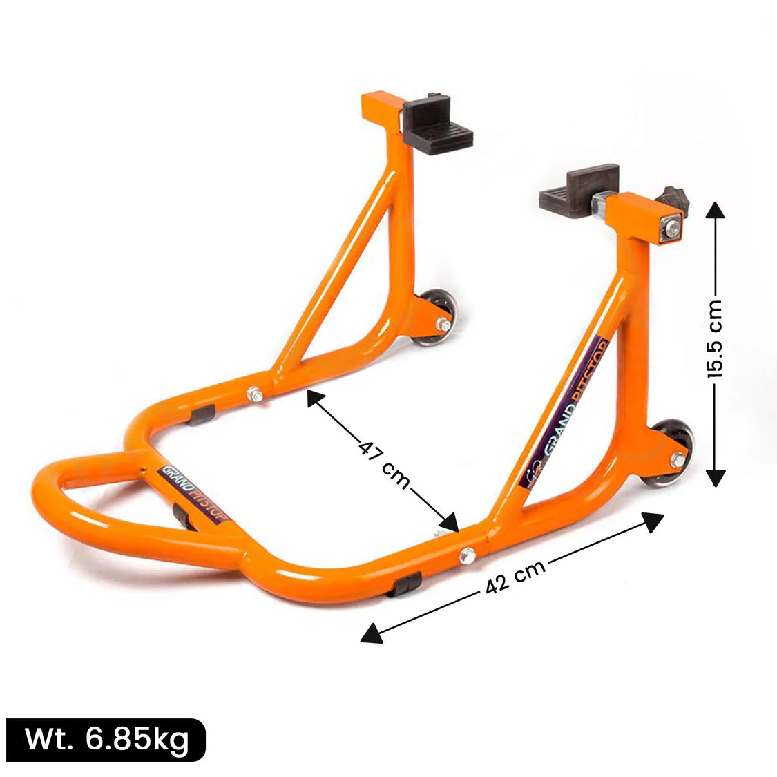 Dismantable Rear Paddock Stand with Skate Wheels - Orange - (Bike Wt upto: 450 kgs)