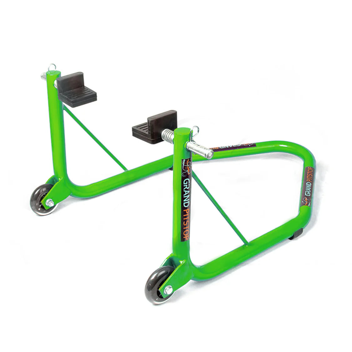 Non-Dismantable Universal Rear Paddock Stand with Skate Wheels - Green - (Bike Wt upto: 350 kgs)