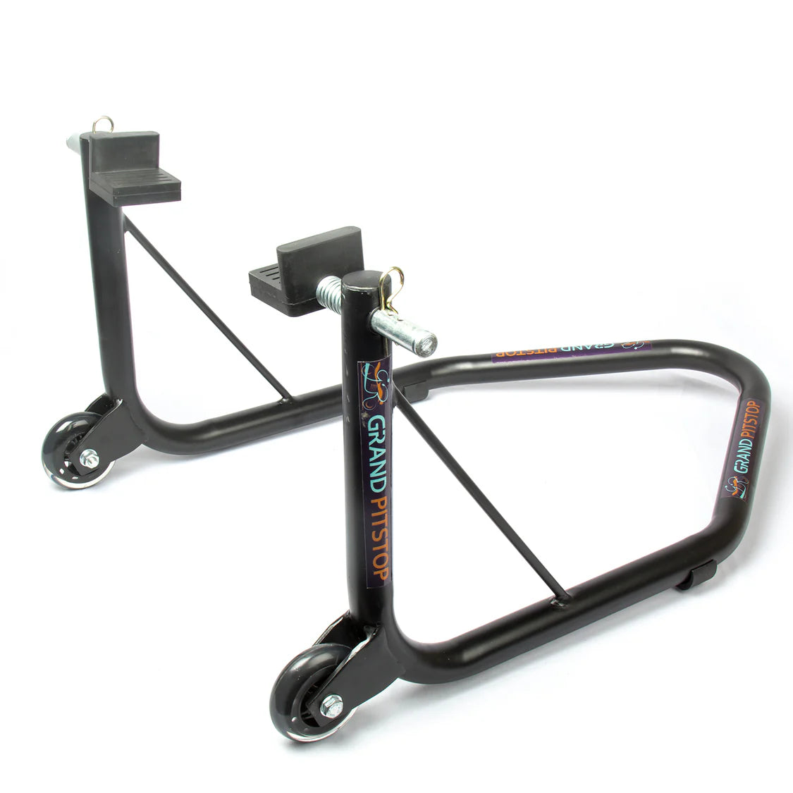 Non-Dismantable Universal Rear Paddock Stand with Skate Wheels - Black - (Bike Wt upto: 350 kgs)