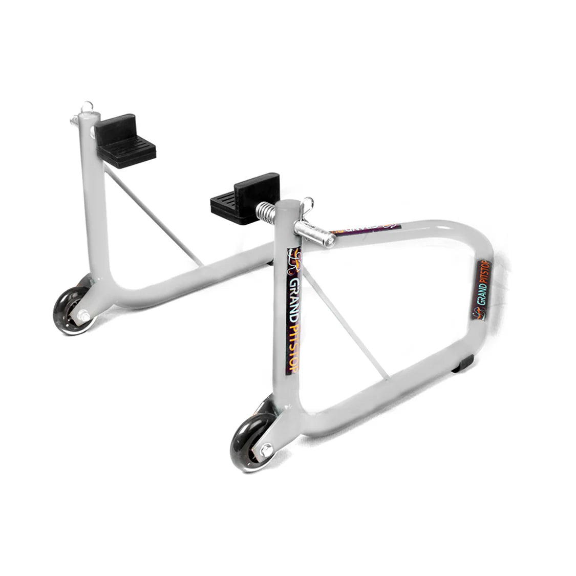 Non-Dismantable Universal Rear Paddock Stand with Skate Wheels - Silver - (Bike Wt upto: 350 kgs)