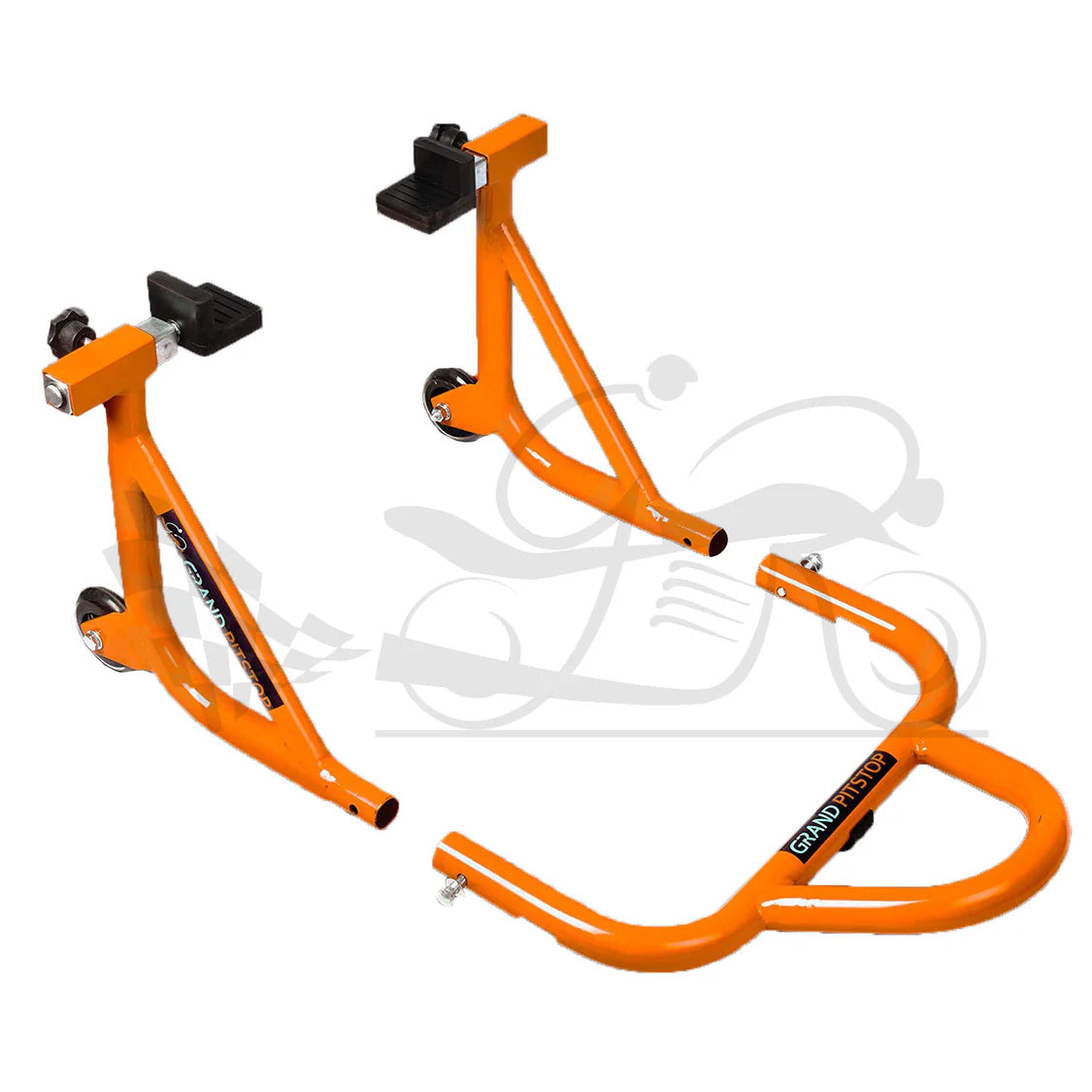 Dismantable Rear Paddock Stand with Skate Wheels - Orange - (Bike Wt upto: 450 kgs)