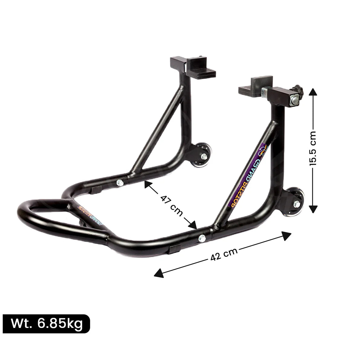 Dismantable Rear Paddock Stand with Skate Wheels - Black - (Bike Wt upto: 450 kgs)