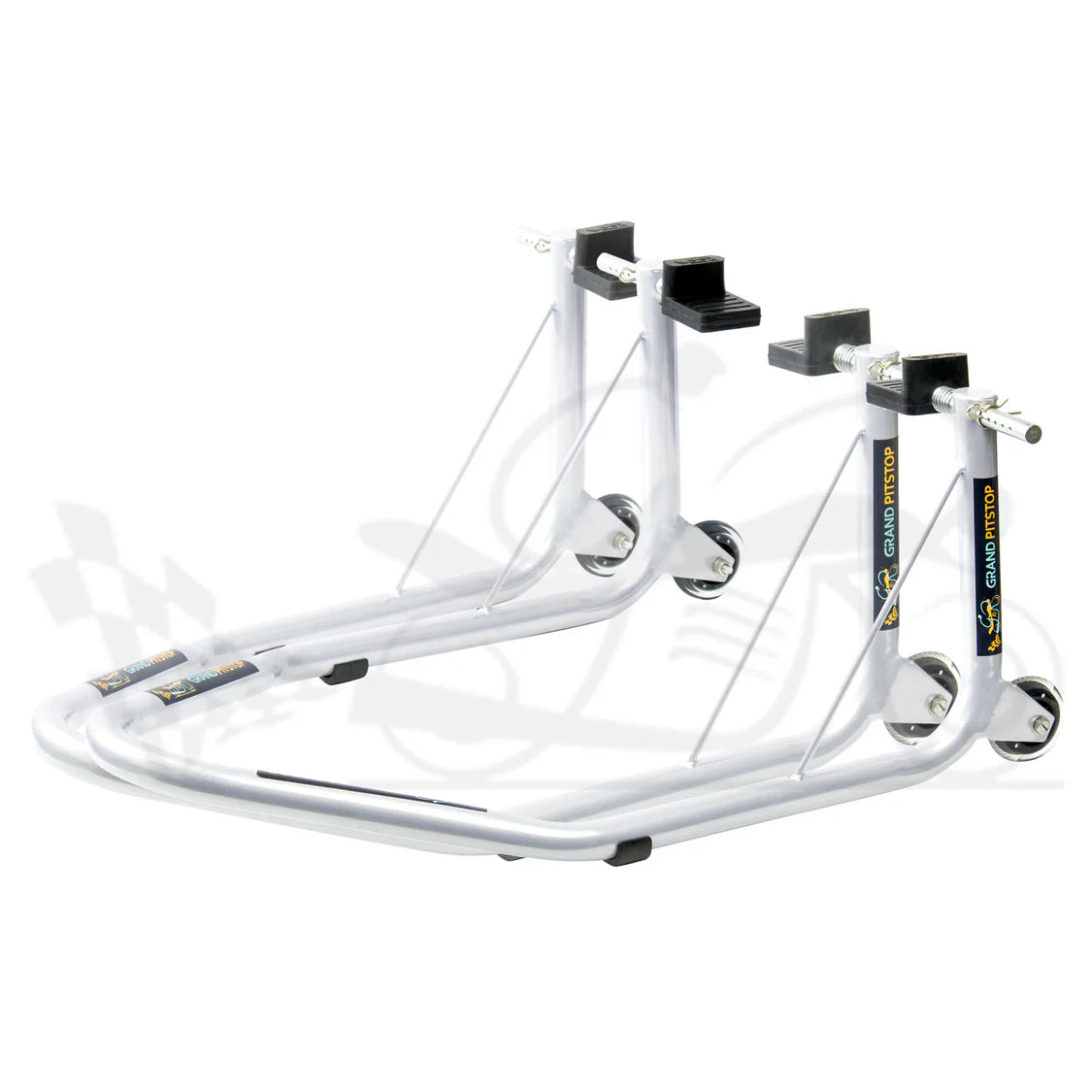 Non-Dismantable Universal Rear Paddock Stand with Skate Wheels - Silver - (Bike Wt upto: 350 kgs)
