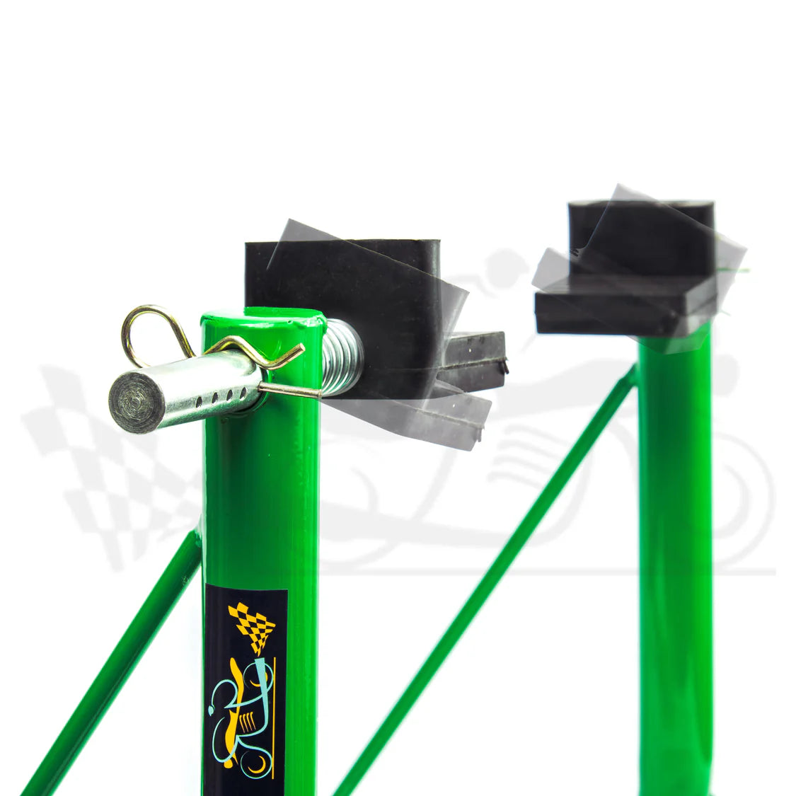 Non-Dismantable Universal Rear Paddock Stand with Skate Wheels - Green - (Bike Wt upto: 350 kgs)