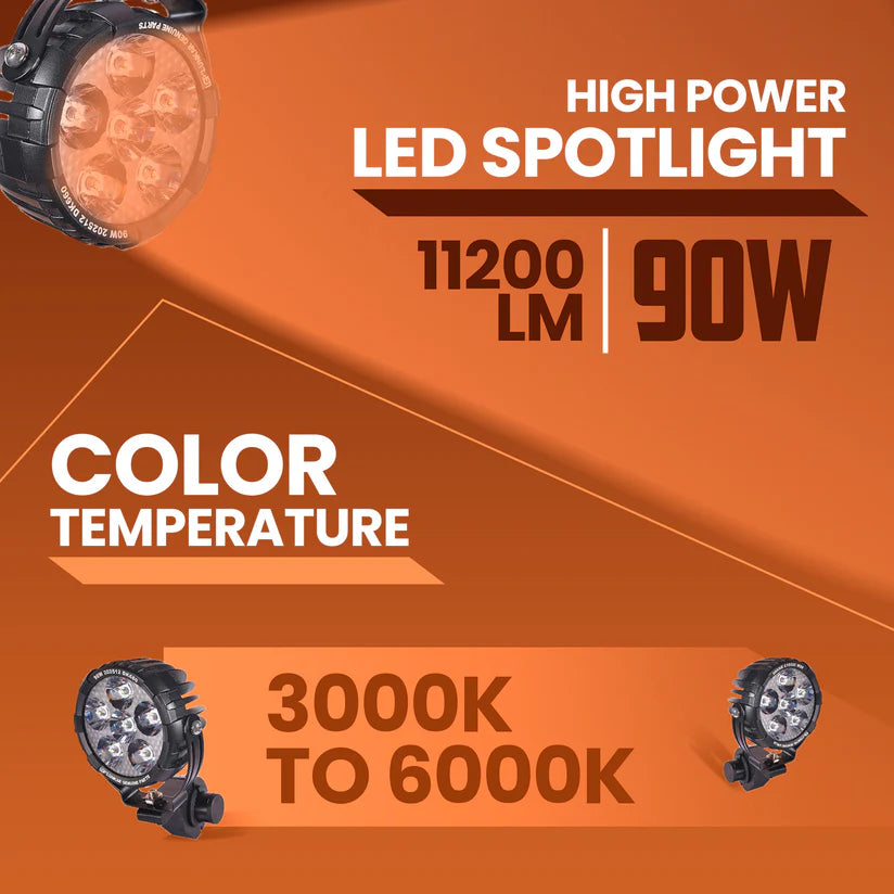 LGP DK660 High Power LED Spotlight for Bike (Pair) | 90W 11200LM | IP67 Waterproof Auxiliary Fog Light, Universal Motorcycle Fit