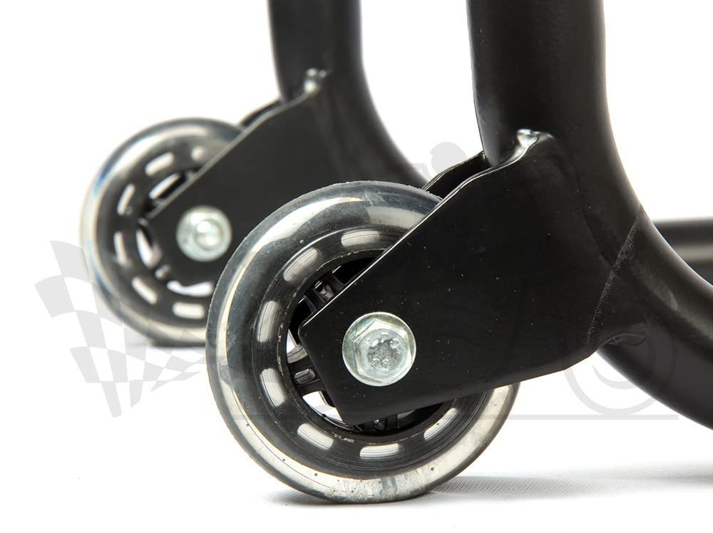 Non-Dismantable Universal Rear Paddock Stand with Skate Wheels - Black - (Bike Wt upto: 350 kgs)
