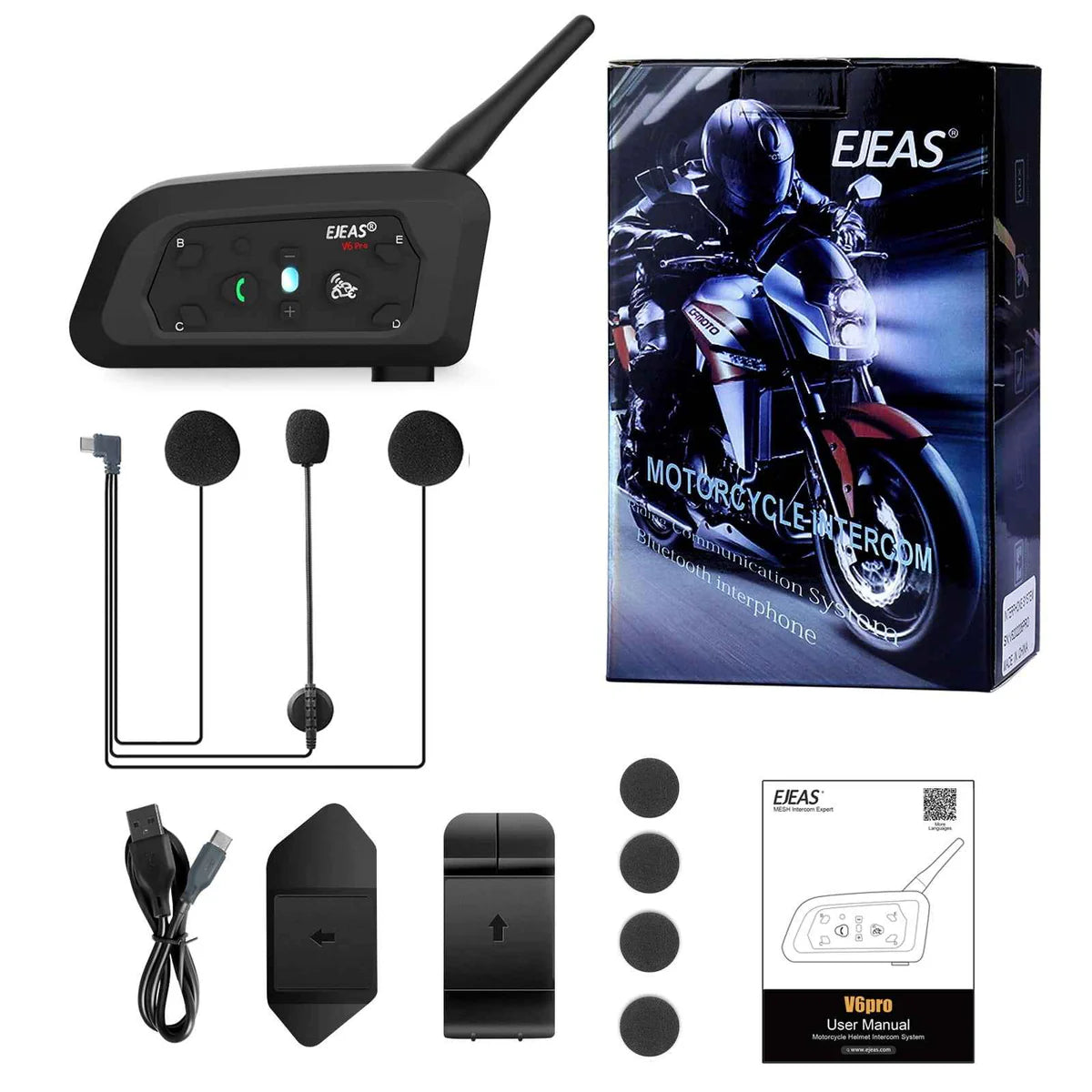 EJEAS V6 Pro Plus Bluetooth Intercom — 800m, DSP Noise Cancel