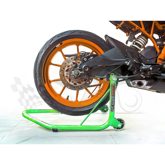 Non-Dismantable Universal Rear Paddock Stand with Skate Wheels - Green - (Bike Wt upto: 350 kgs)