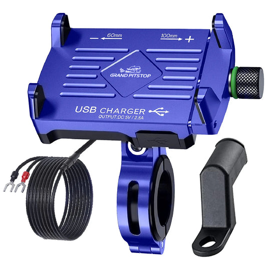 Claw Grip Aluminium Mobile Holder Mount with Charger - Blue