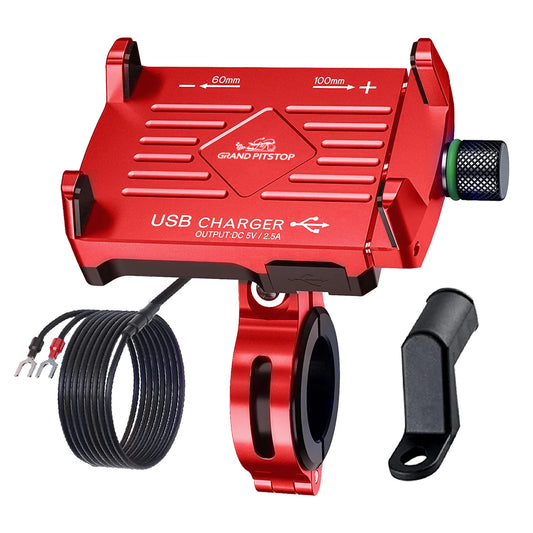Claw Grip Aluminium Mobile Holder Mount with Charger - Red