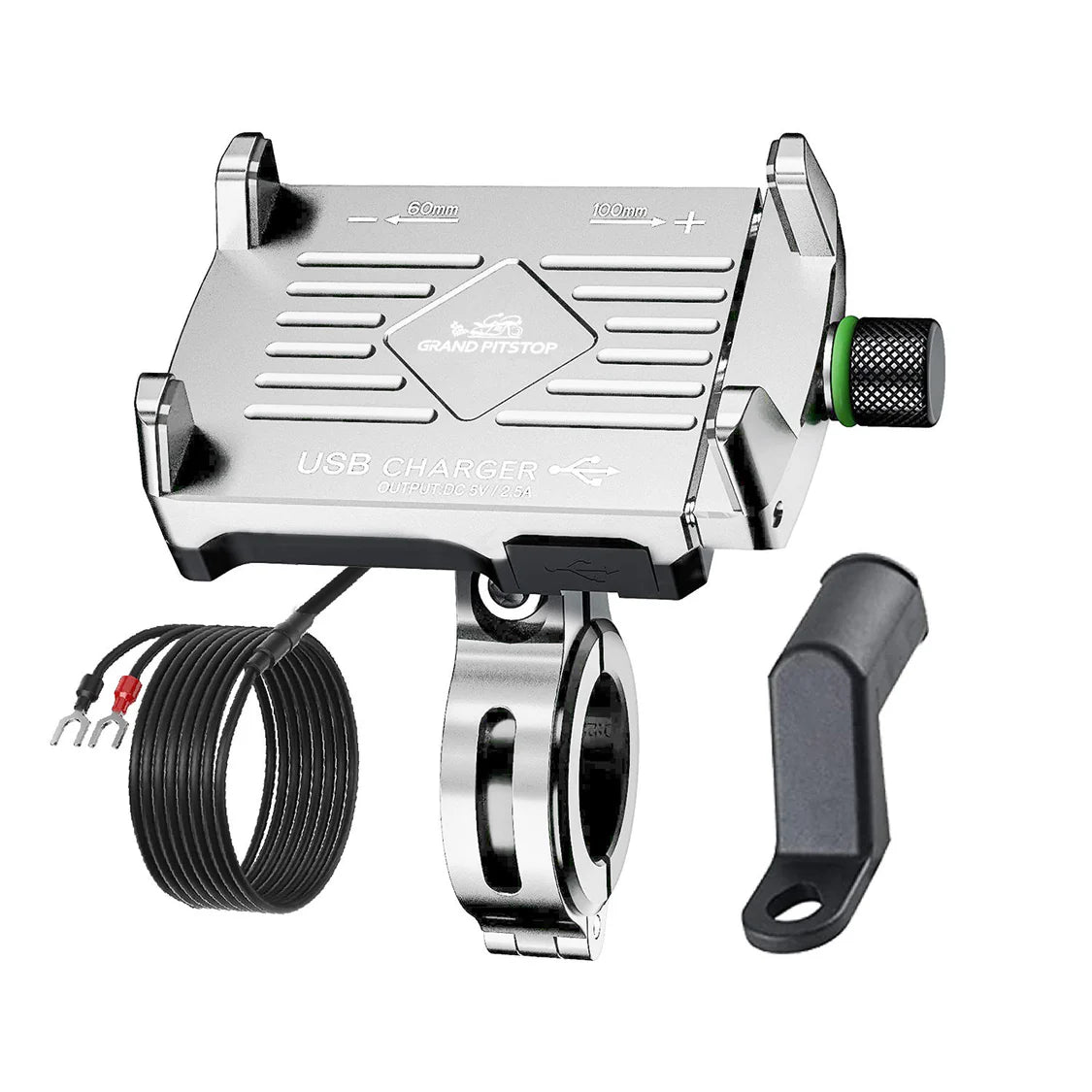 Claw Grip Aluminium Mobile Holder Mount with Charger - Silver