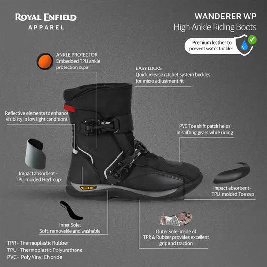 ROYAL ENFIELD WANDERER WATERPROOF RIDING BOOT - BLACK