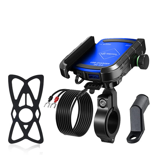 Jaw Grip Aluminium Mobile Holder with Charger - Blue