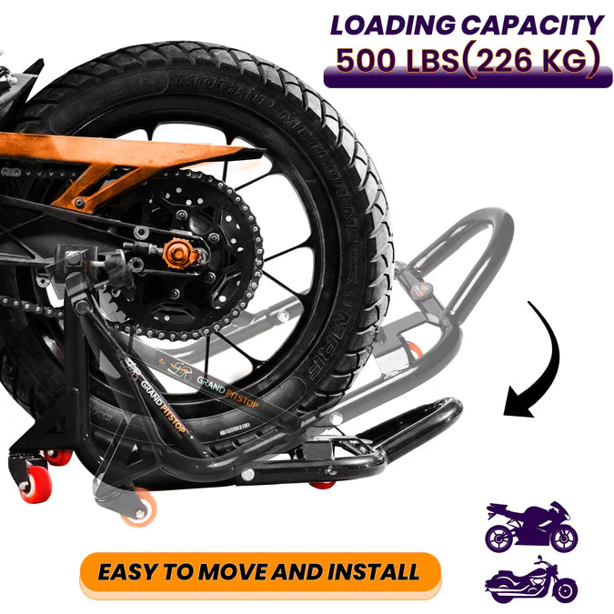 Dismantlable Rear Paddock Stand With 360 Rotation & Skate Wheels (Bike Wt upto: 280 kgs) - Black