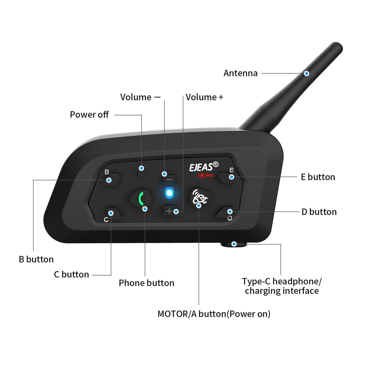 EJEAS V6 Pro Plus Bluetooth Intercom — 800m, DSP Noise Cancel
