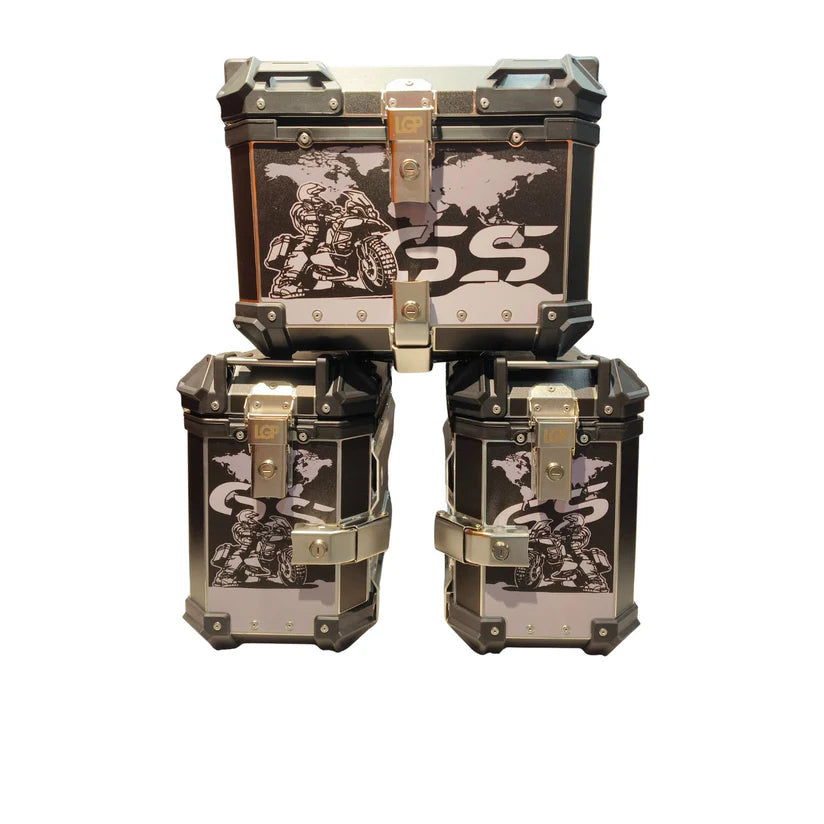 LGP BMW GS Aluminium Side Panniers & Top Box 45L/38L/38L | Black