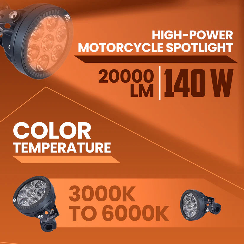 LGP DK70 High Power LED Spotlight for Bike (Pair) | 140W 20000LM | IP67 Waterproof Auxiliary Fog Light, Universal Motorcycle Fit