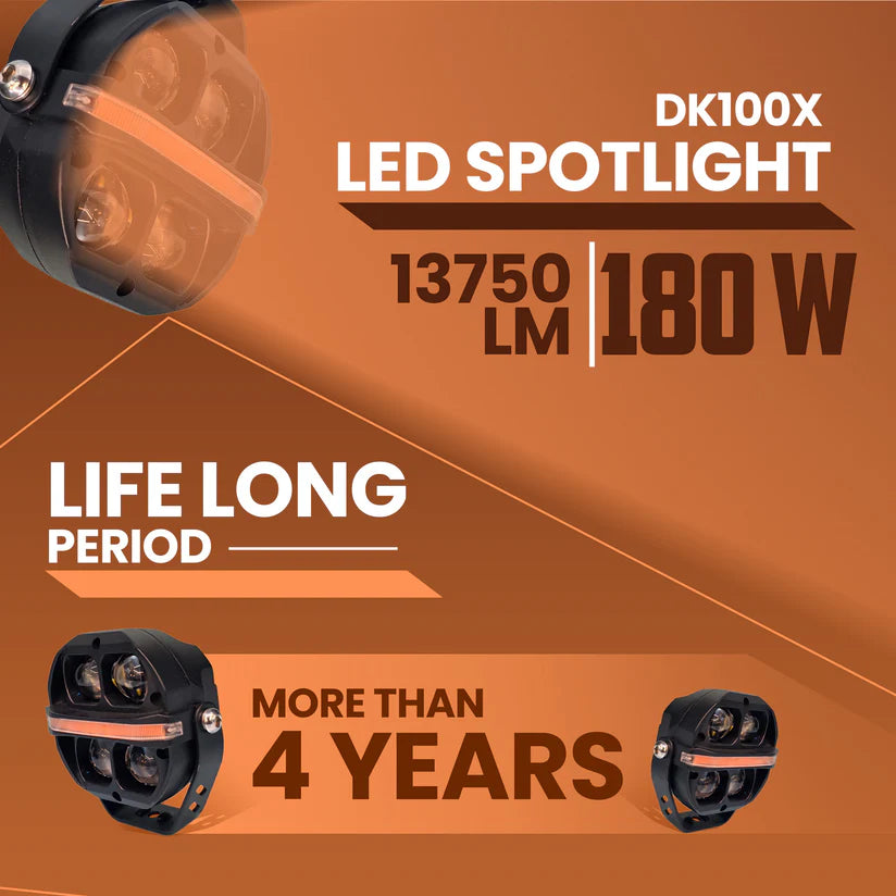 LGP DK100X 180W General Purpose External Spotlight for Bikes & Cars | IP67 Waterproof Auxiliary Fog Light with DRL & Flash Mode