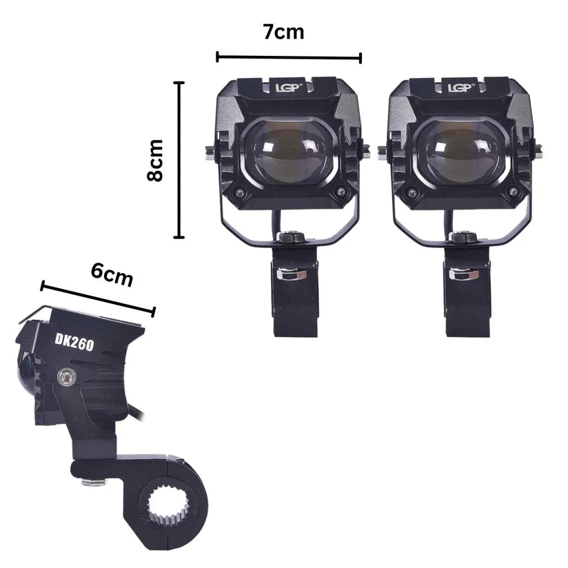 LGP DK260 LED Fog Lamp for Bike (Pair) | Wiring Harness & Wired Switch Included | High Power, Universal Motorcycle Fit