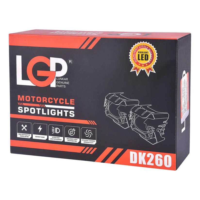 LGP DK260 LED Fog Lamp for Bike (Pair) | Wiring Harness & Wired Switch Included | High Power, Universal Motorcycle Fit