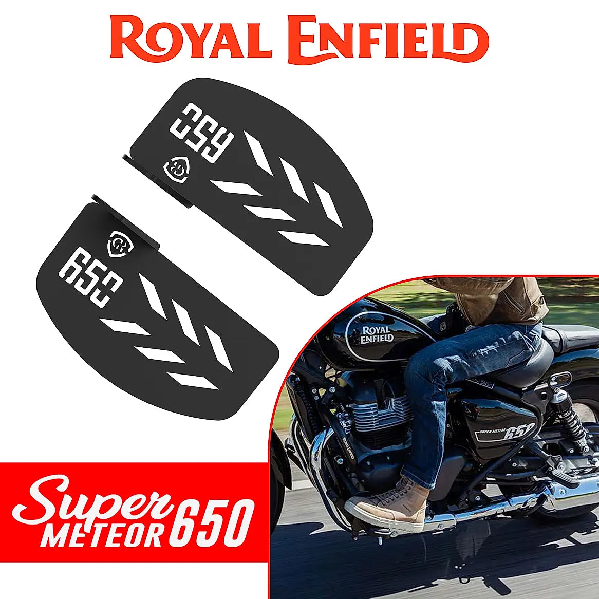 Pillion Footrest for Royal Enfield Super Meteor 650 - Black-Pair