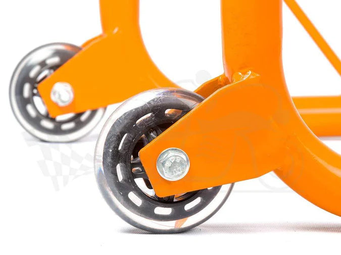 Dismantlable Rear Paddock Stand & Skate Wheels (Bike Wt upto: 450 kgs) - Black-Orange