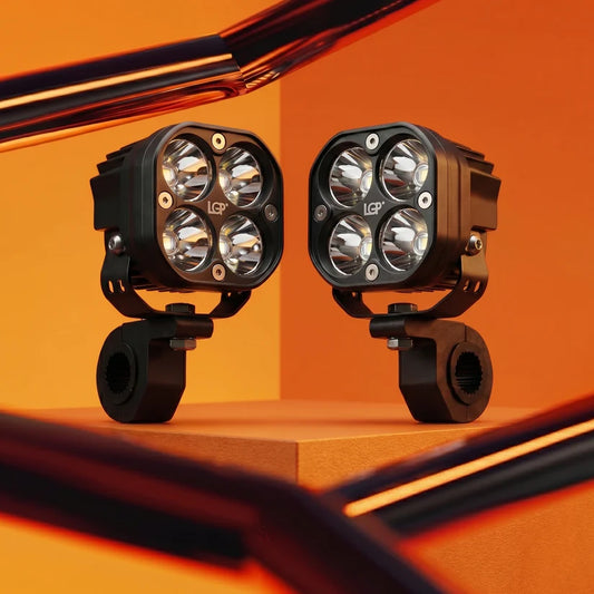 LGP DK350 LED Fog Lamp for Bike (Pair) | Wireless Switch & Full Wiring Kit Included | High Power Spotlight with Clamp Mount