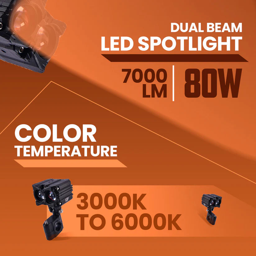 LGP MK05 Dual Beam LED Spotlight for Bike (Pair) | 80W 7000LM Yellow & White | IP67 Waterproof, Universal Motorcycle Fit