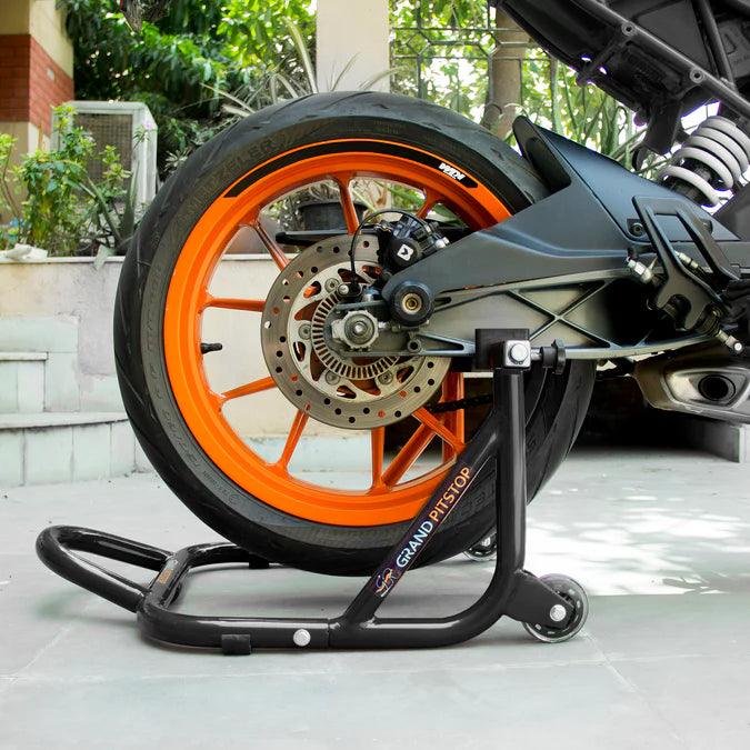 Dismantlable Rear Paddock Stand With Skate Wheels (Bike Wt upto: 450 kgs) - Black