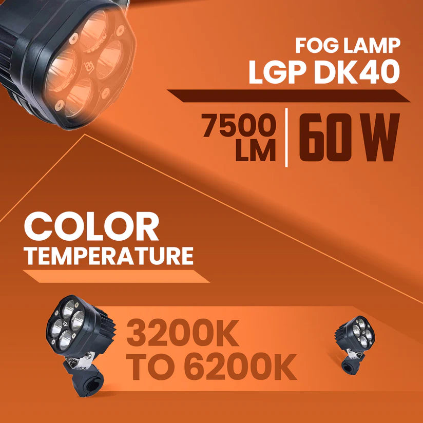 LGP DK40 LED Fog Lamp for Bike (Pair) | Heavy-Duty High Power Waterproof Spotlight | Universal Motorcycle & Car Fit