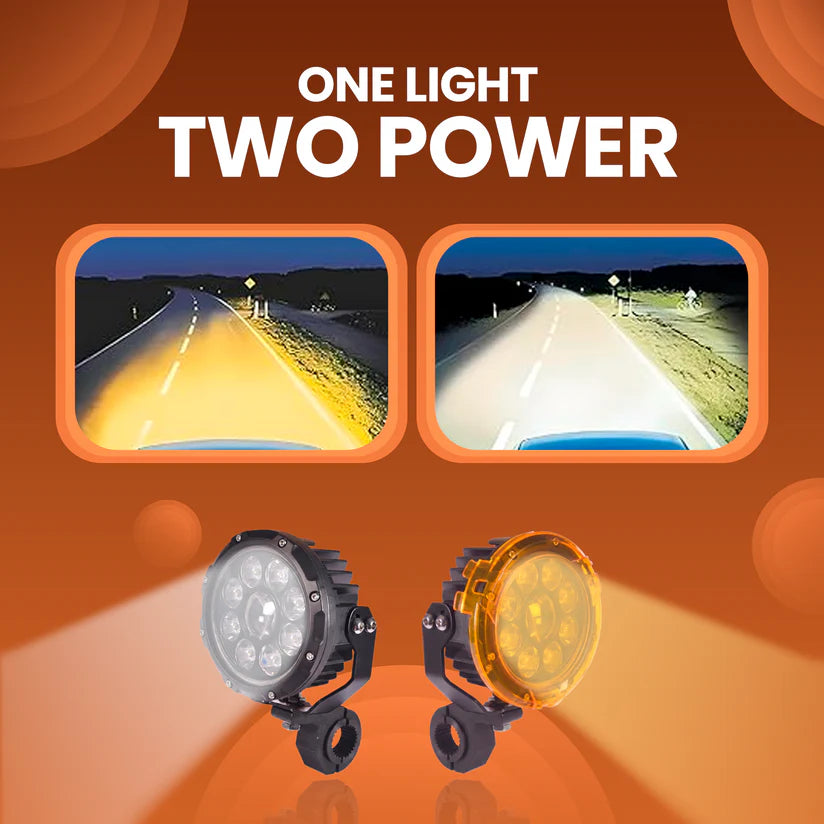 LGP DK-90S 170W LED Spotlight for Bike & Car (Pair) | Yellow Filter, IP67 Waterproof | High Power Auxiliary Driving Fog Light, Universal Fit