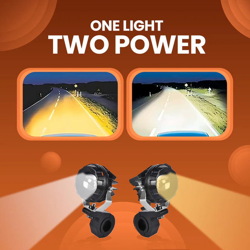 LGP DK330 Dual Beam LED Spotlight for Bike (Pair) | 60W 7500LM Yellow & White | Waterproof, Universal Motorcycle Fit