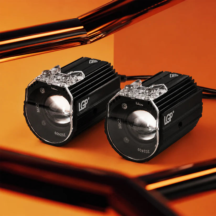 LGP MK02 LED Spotlight for Bike (Pair) | 60W 7000LM, Dual Color Temp 3000K-6000K | Waterproof, Universal Motorcycle Fit