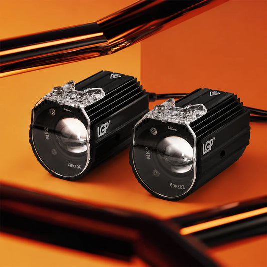 LGP MK02 LED Spotlight for Bike (Pair) | 60W 7000LM, Dual Color Temp 3000K-6000K | Waterproof, Universal Motorcycle Fit