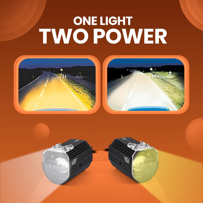 LGP MK02 LED Spotlight for Bike (Pair) | 60W 7000LM, Dual Color Temp 3000K-6000K | Waterproof, Universal Motorcycle Fit