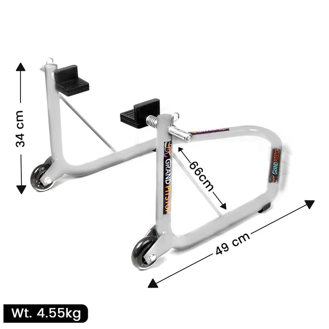 Non-Dismantlable Rear Paddock Stand With Skate Wheels (upto 350 kg) - Silver